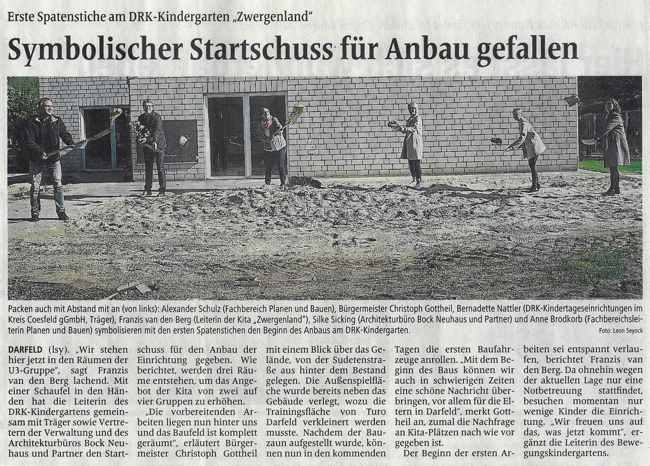 Spatenstich - Erweiterung KiTa Zwergenland, Darfeld 1 Zeitungsartikel AZ 07052020 Spatenstich